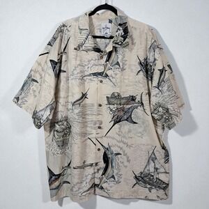 Guy Harvey AFTCO Shirt 3XL Santiago's Blue Button Up Fishing‎ Boat Short Sleeve